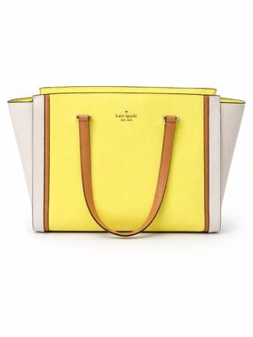 Kate Spade Hudson Colorblock Pebbled Leather Tote Yellow Cream Large Satchel